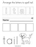 Arrange the letters to spell tail Coloring Page
