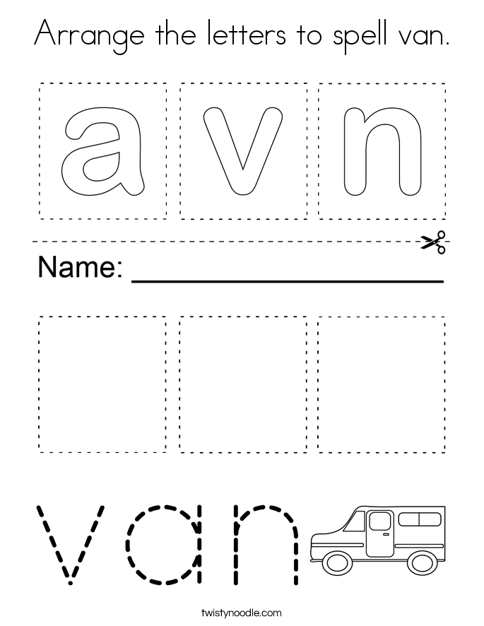 Arrange the letters to spell van. Coloring Page