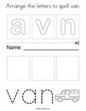 Arrange the letters to spell van Coloring Page