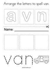 Arrange the letters to spell van Coloring Page