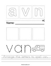 Arrange the letters to spell van Handwriting Sheet