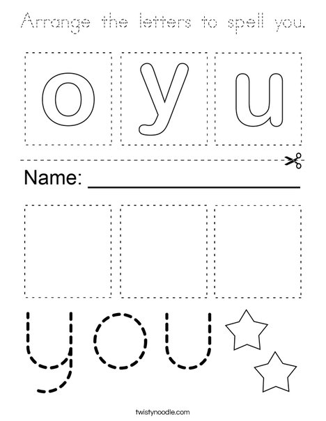 Arrange the letters to spell you. Coloring Page