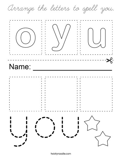 Arrange the letters to spell you. Coloring Page