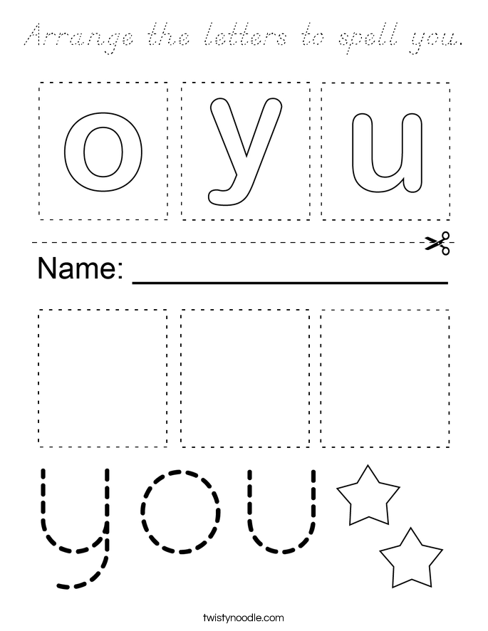 Arrange the letters to spell you. Coloring Page