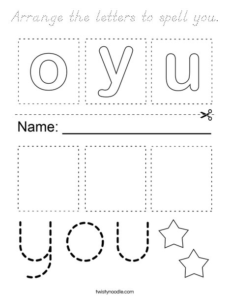 Arrange the letters to spell you. Coloring Page