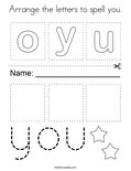 Arrange the letters to spell you. Coloring Page