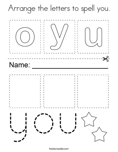 Arrange the letters to spell you. Coloring Page