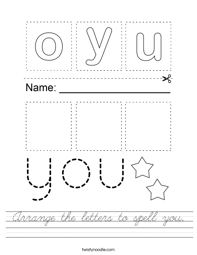 Arrange the letters to spell you. Worksheet
