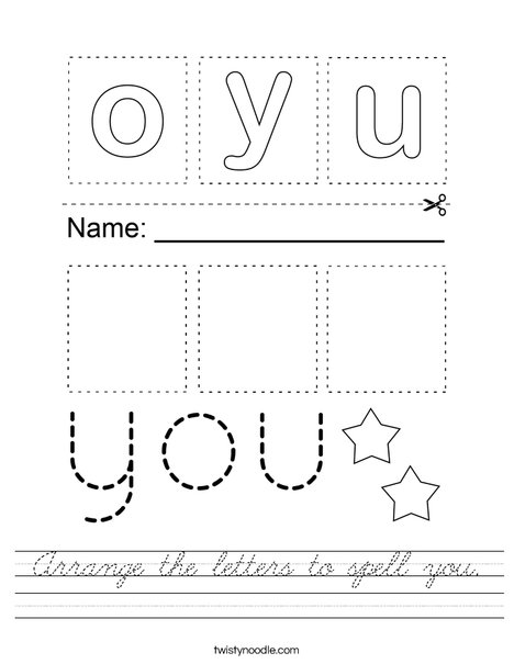 Arrange the letters to spell you. Worksheet