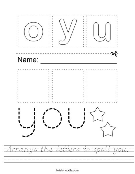 Arrange the letters to spell you. Worksheet