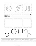 Arrange the letters to spell you Handwriting Sheet