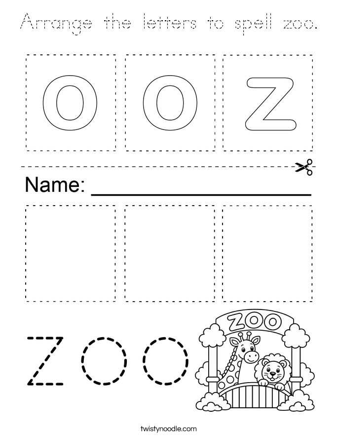 Arrange the letters to spell zoo. Coloring Page