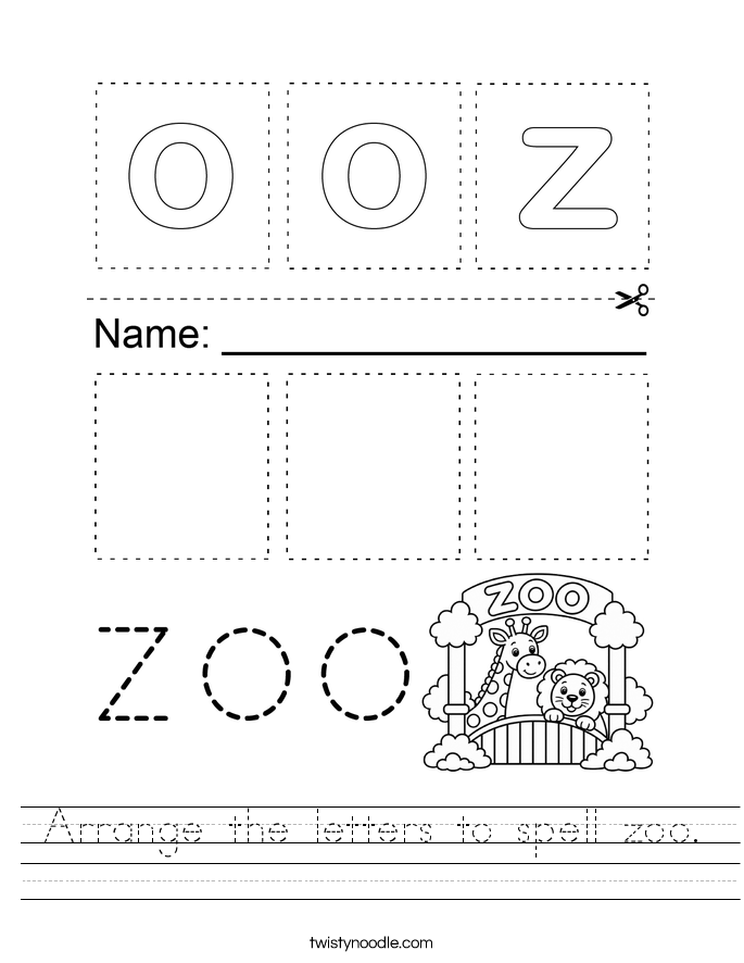 Arrange the letters to spell zoo. Worksheet