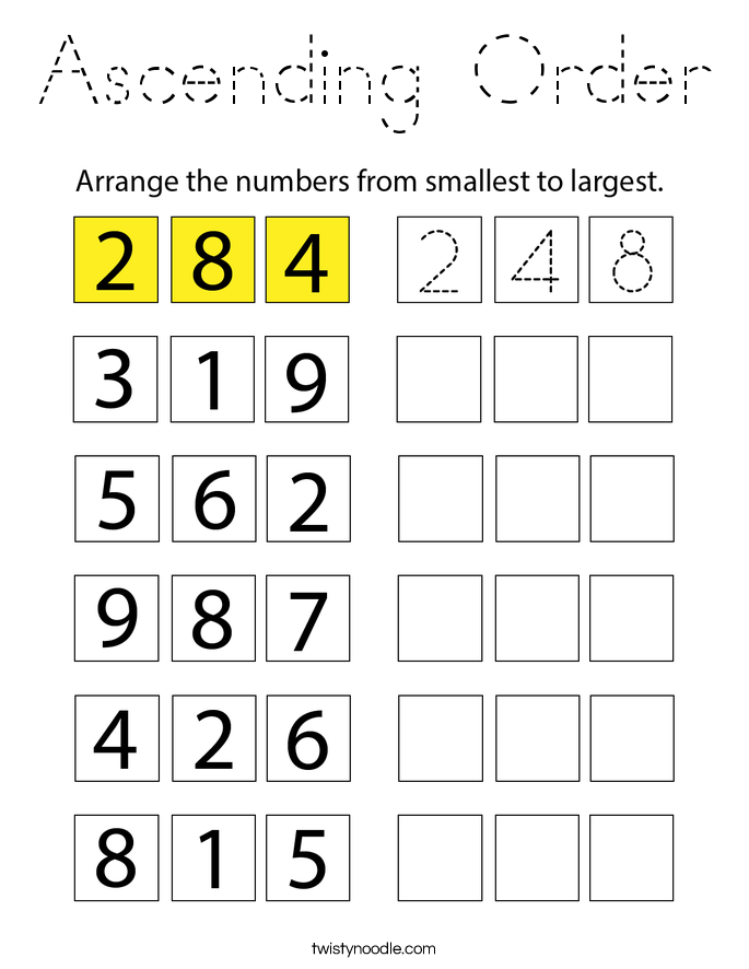 Ascending Order Coloring Page