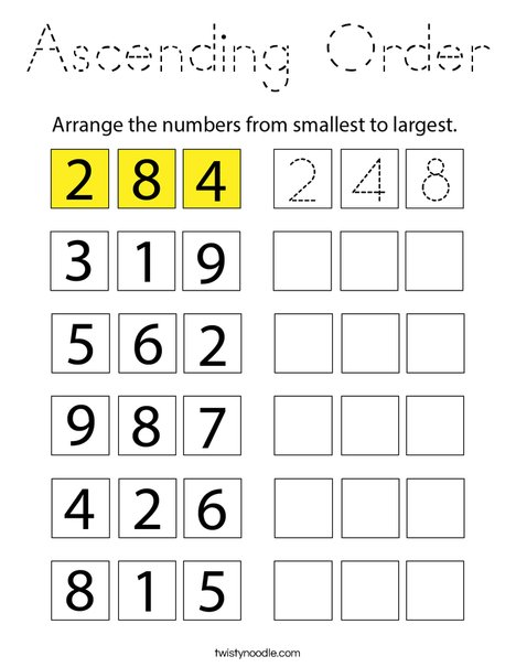 Ascending Order Coloring Page