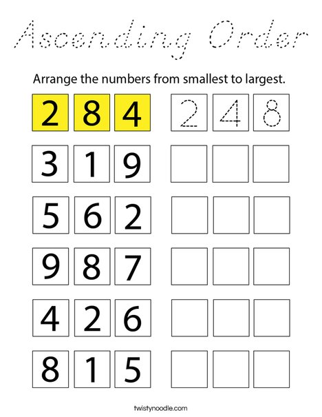 Ascending Order Coloring Page