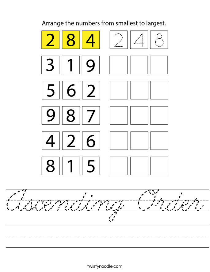 Ascending Order Worksheet