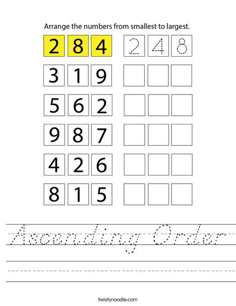 Ascending Order Worksheet