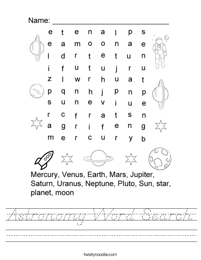 Astronomy Word Search Worksheet