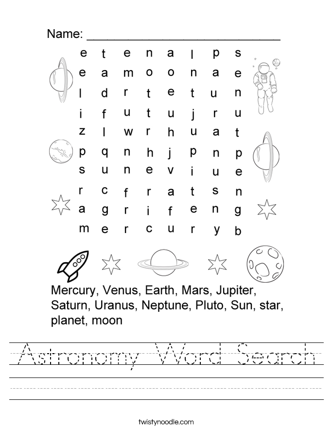 Astronomy Word Search Worksheet
