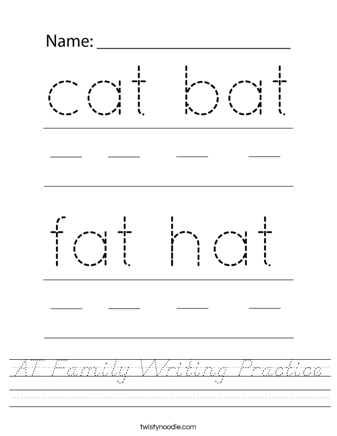 AT Family Writing Practice Worksheet