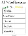 AT Word Sentences Coloring Page