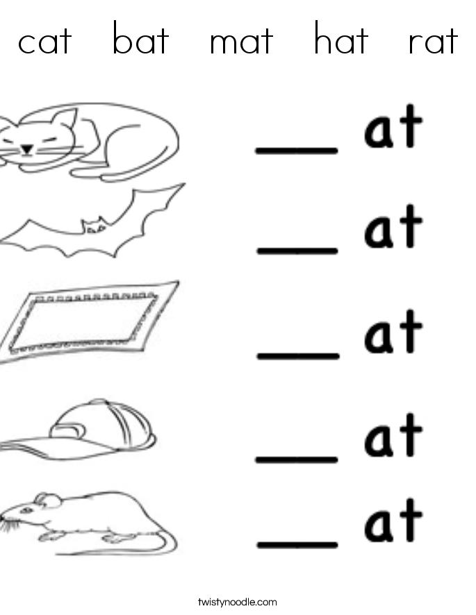 cat   bat   mat   hat   rat Coloring Page