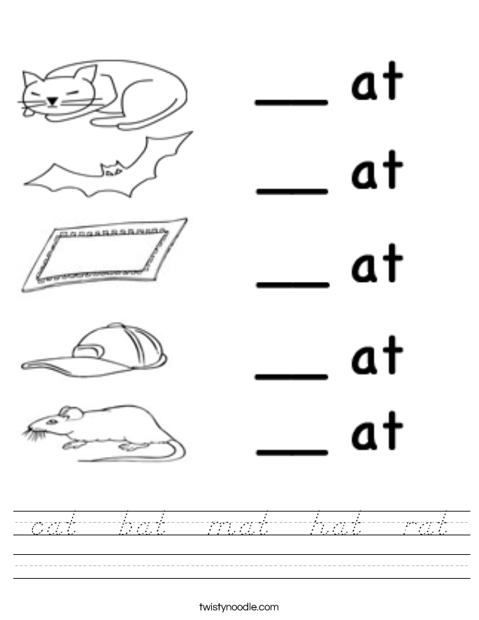 cat   bat   mat   hat   rat Worksheet