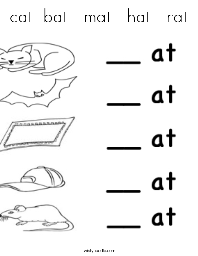 cat  bat   mat   hat   rat Coloring Page