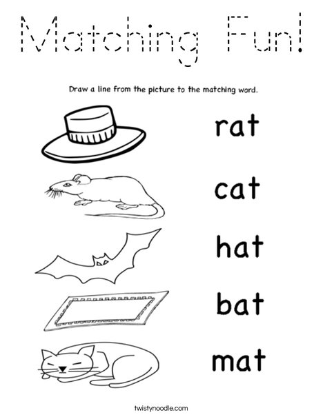 At Words Matching Coloring Page