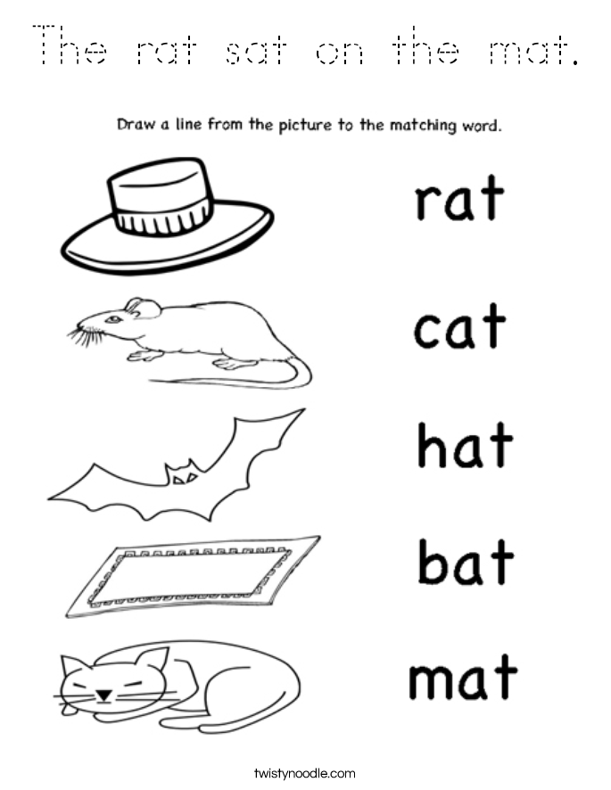 The rat sat on the mat. Coloring Page