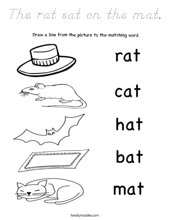 The rat sat on the mat. Coloring Page