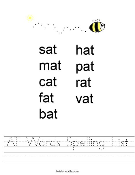At Words Spelling List Worksheet Twisty Noodle
