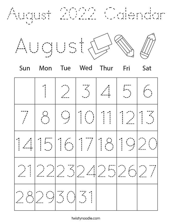 August 2022 Calendar Coloring Page