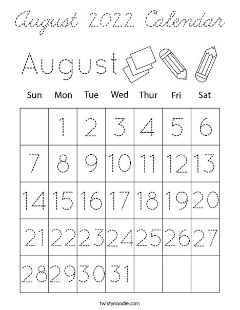 August 2020 Calendar Coloring Page