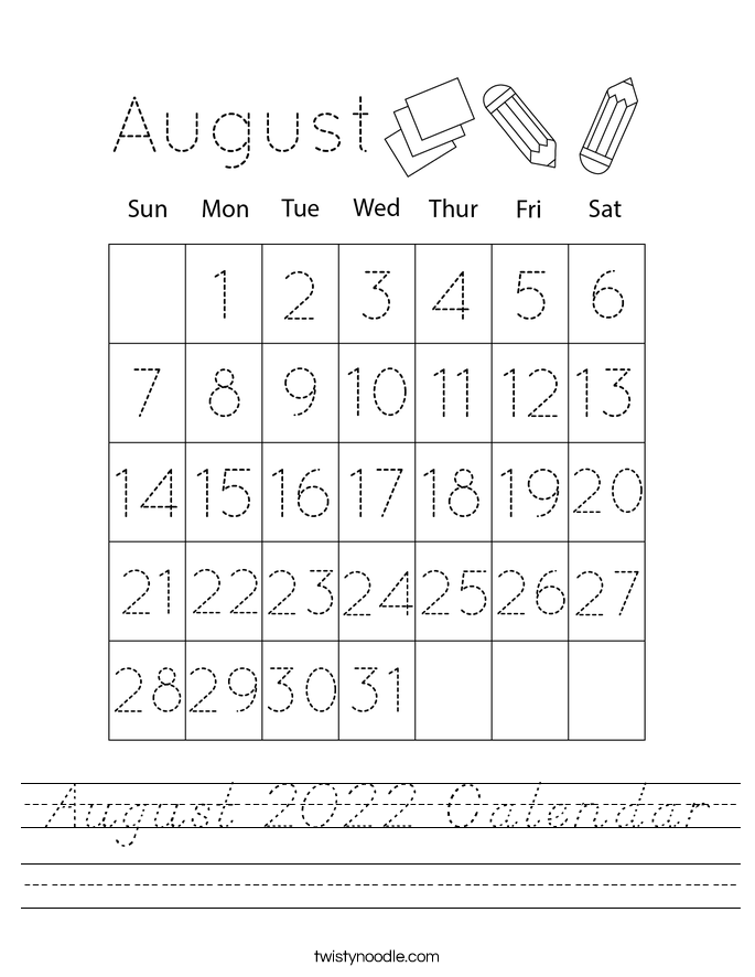August 2022 Calendar Worksheet