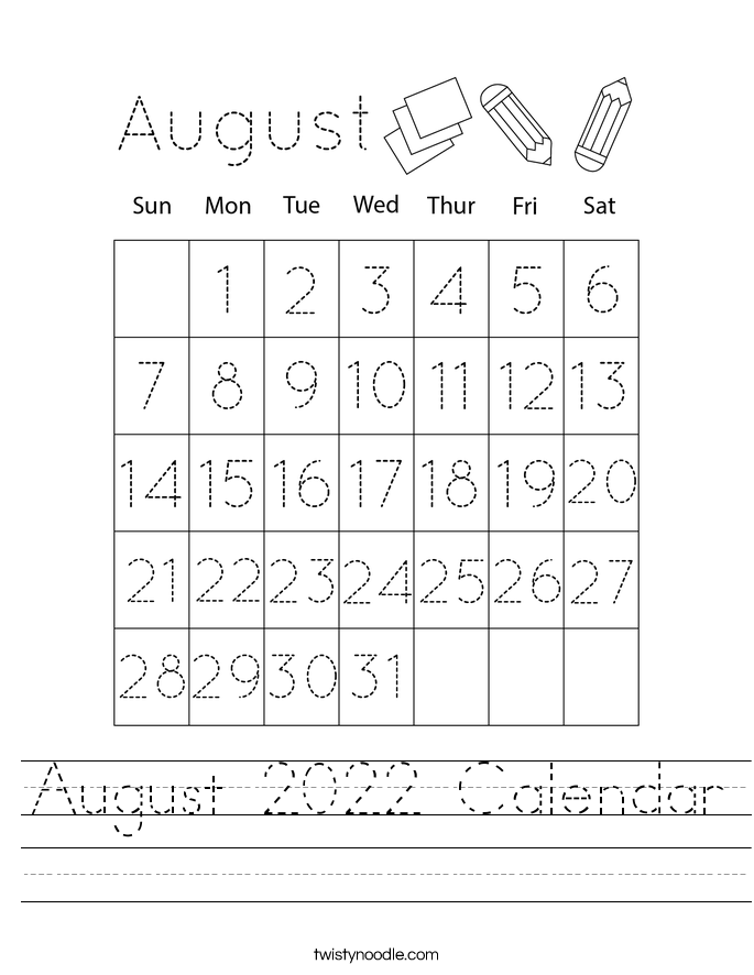 August 2022 Calendar Worksheet