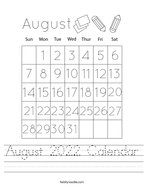 August 2022 Calendar Handwriting Sheet