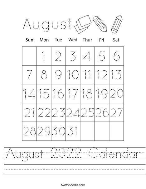 August 2020 Calendar Worksheet
