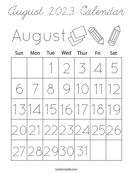 August 2023 Calendar Coloring Page