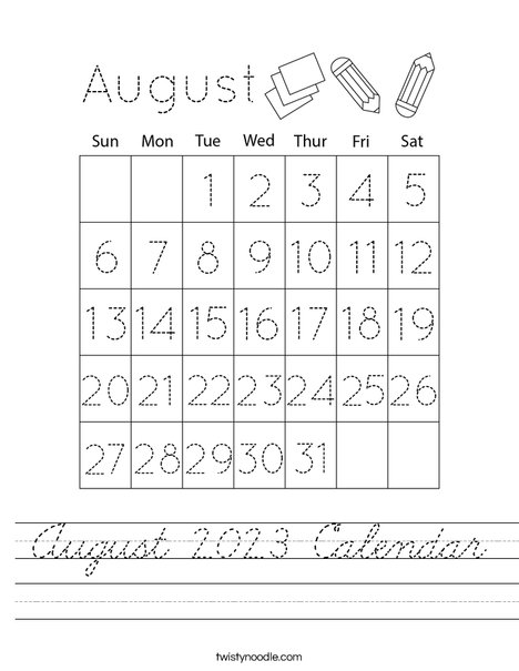 August 2023 Calendar Worksheet