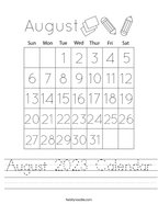 August 2023 Calendar Handwriting Sheet