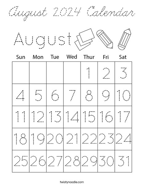 August 2023 Calendar Coloring Page