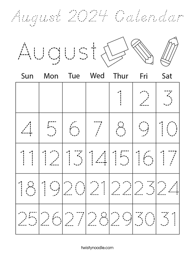 August 2024 Calendar Coloring Page