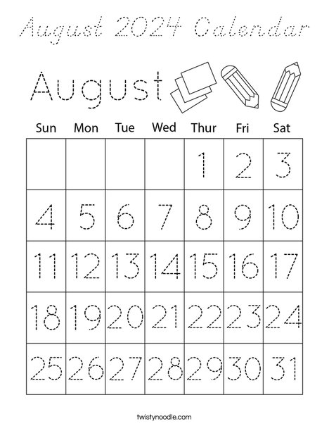 August 2023 Calendar Coloring Page