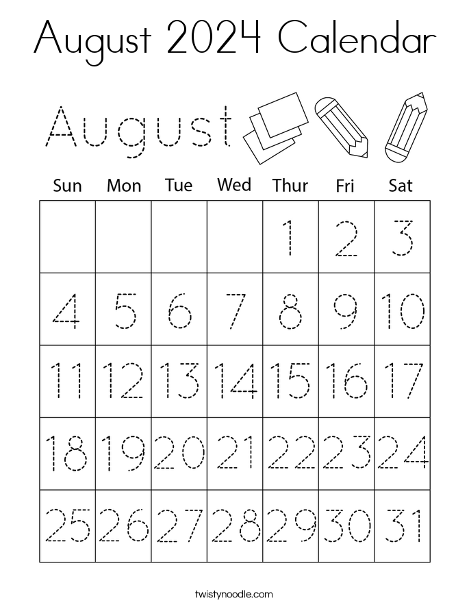 August 2024 Calendar Coloring Page