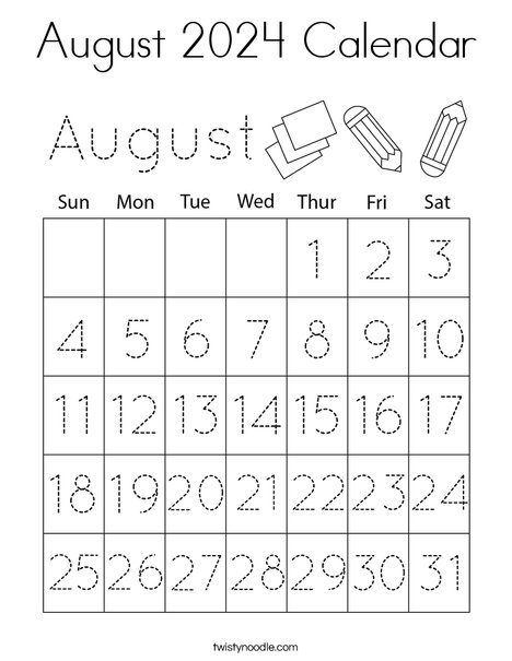 August 2023 Calendar Coloring Page