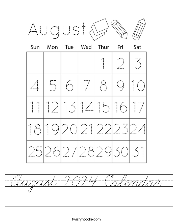 August 2024 Calendar Worksheet