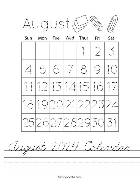 August 2023 Calendar Worksheet