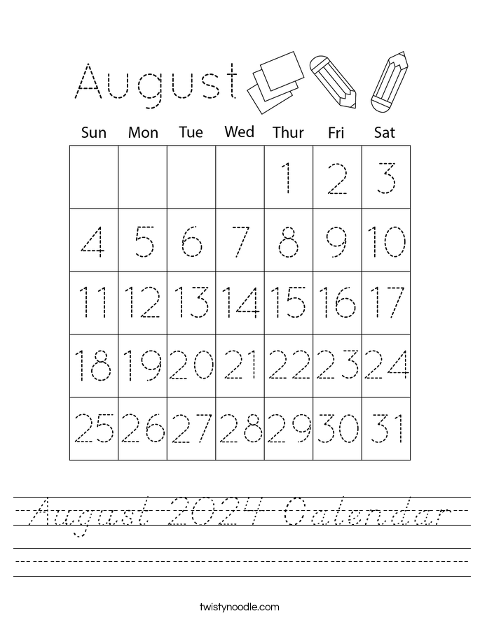 August 2024 Calendar Worksheet